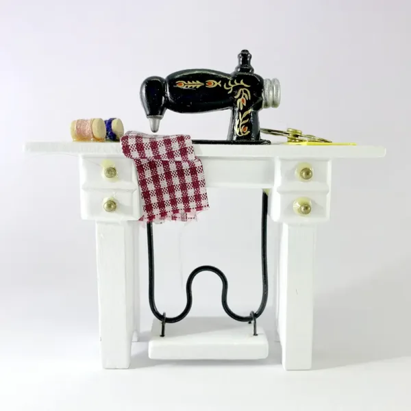 Sewing Machine Checkered Clothes White Desk 02