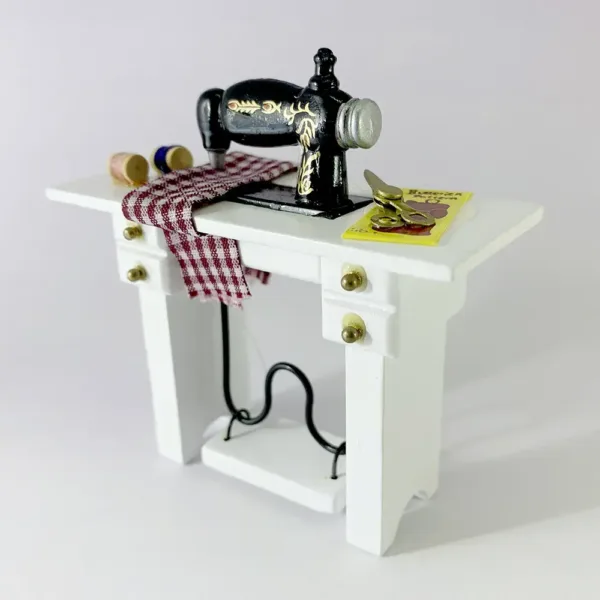 Sewing Machine Checkered Clothes White Desk 03