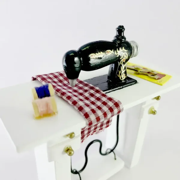 Sewing Machine Checkered Clothes White Desk 04