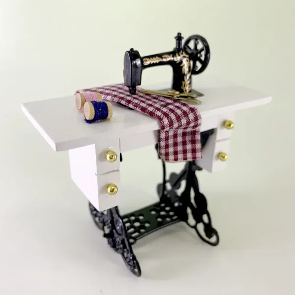 White Desk Sewing Machine w Clothes