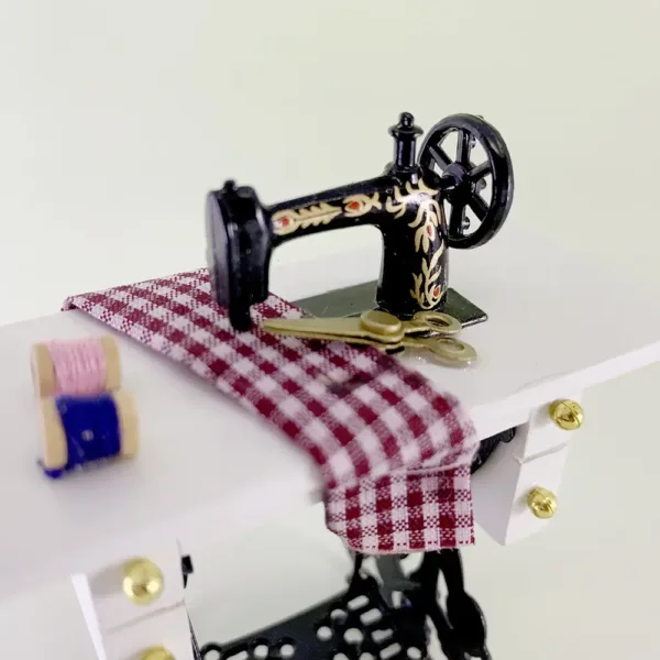 Sewing Machine Scissors Checkered Clothes white Desk 02