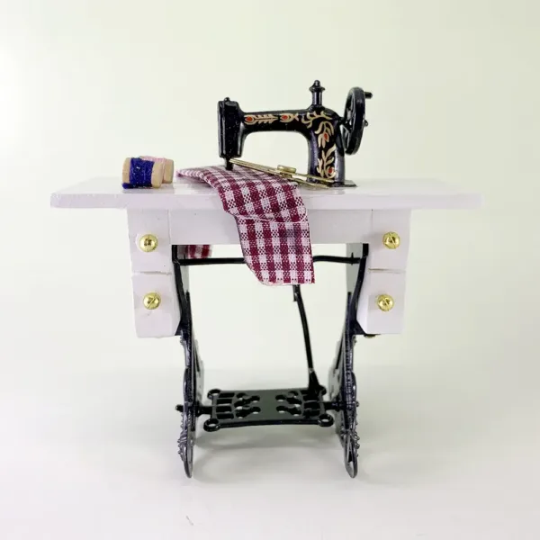 Sewing Machine Scissors Checkered Clothes white Desk 03