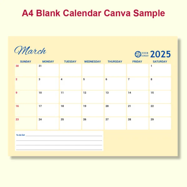 A4 Blank Calendar Canva Template4