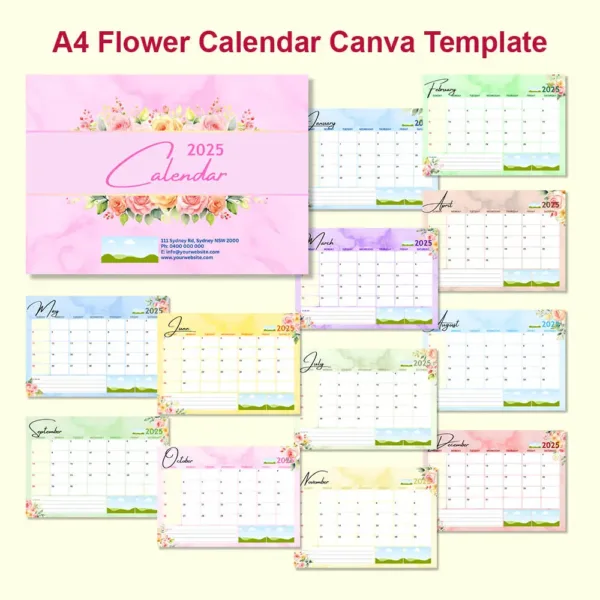 A4 Flower Calendar Canva Template 10