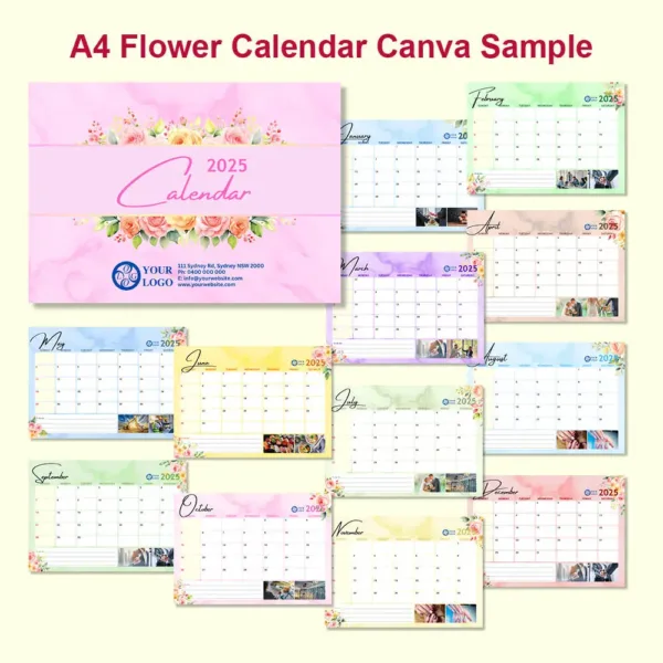 A4 Flower Calendar Canva Template 2