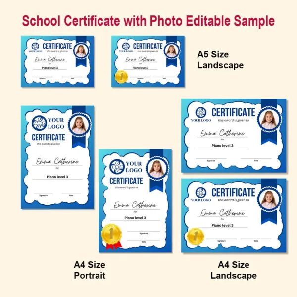 School Certificate Photo Editable 01